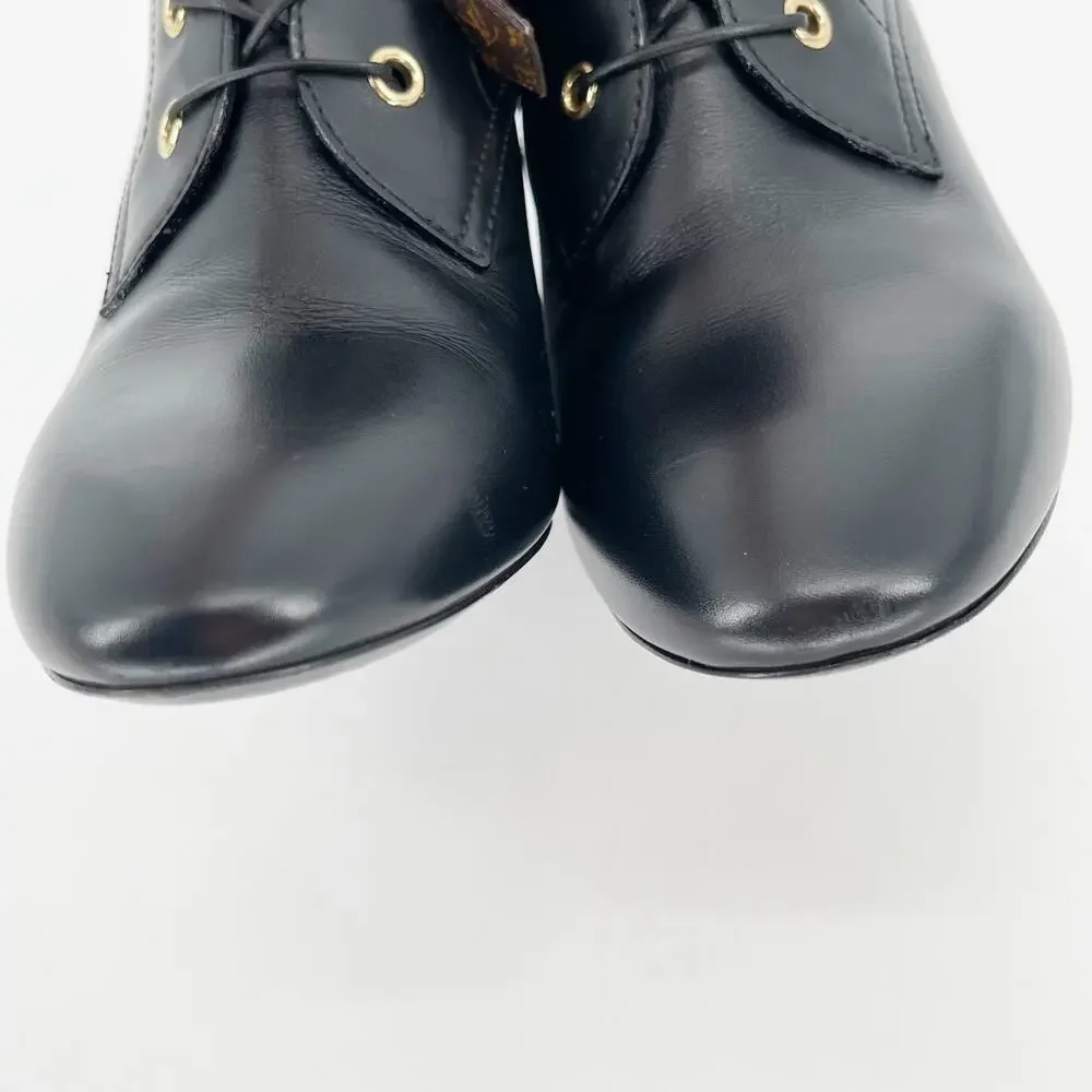 Louis Vuitton 2020 Bliss Black Leather Monogram LV Canvas Ankle Boots EU 37.5 - Picture 8 of 15